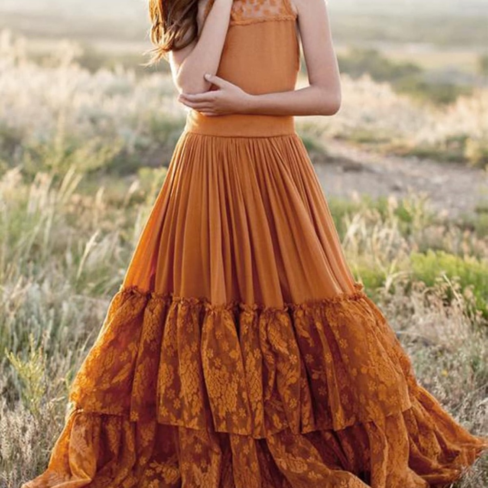 Girls backless full length tulle dress boho